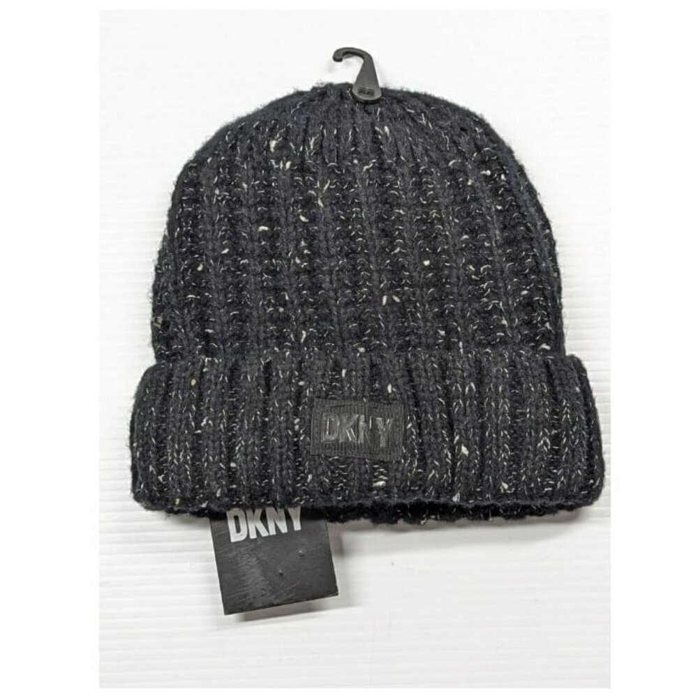 DKNY Women's Speckle Faux Fur Black Beanie O/S (MSRP $48)